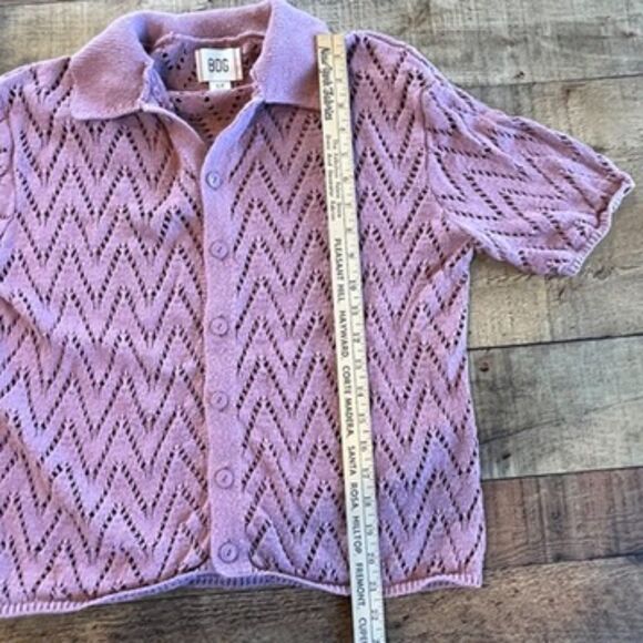 BDG Men's Knit Polo Sweater Button Front Short Sleeves Mauve Pink Small - Picture 5 of 7